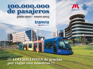 Publicidad con la que se informa de los 100 millones de pasajeros conseguidos.