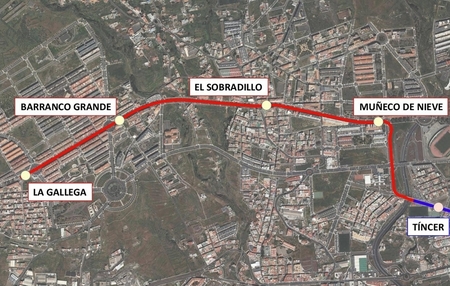Plano de ampliación de la Línea 2 hasta La Gallega. 