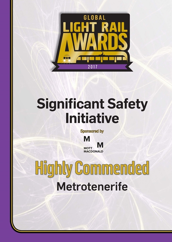 Diploma de Metrotenerife correspondiente a los Global Light Rail Awards.