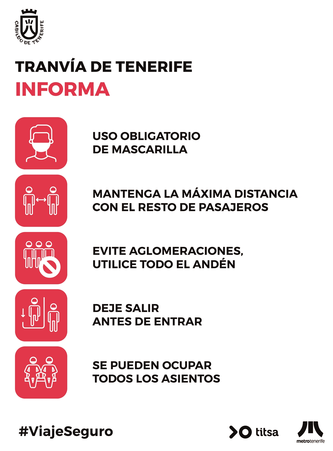 Cartel con las normas de protección ante la Covid-19 en el tranvía.