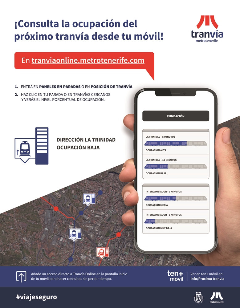 Cartel informativo para consultar la ocupación del tranvía a través de tranviaonlin6.metrotenerife.com