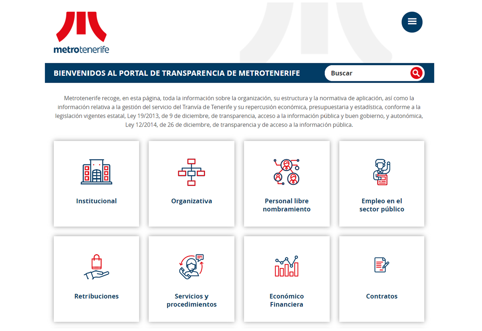Página principal del portal de transparencia de Metrotenerife.