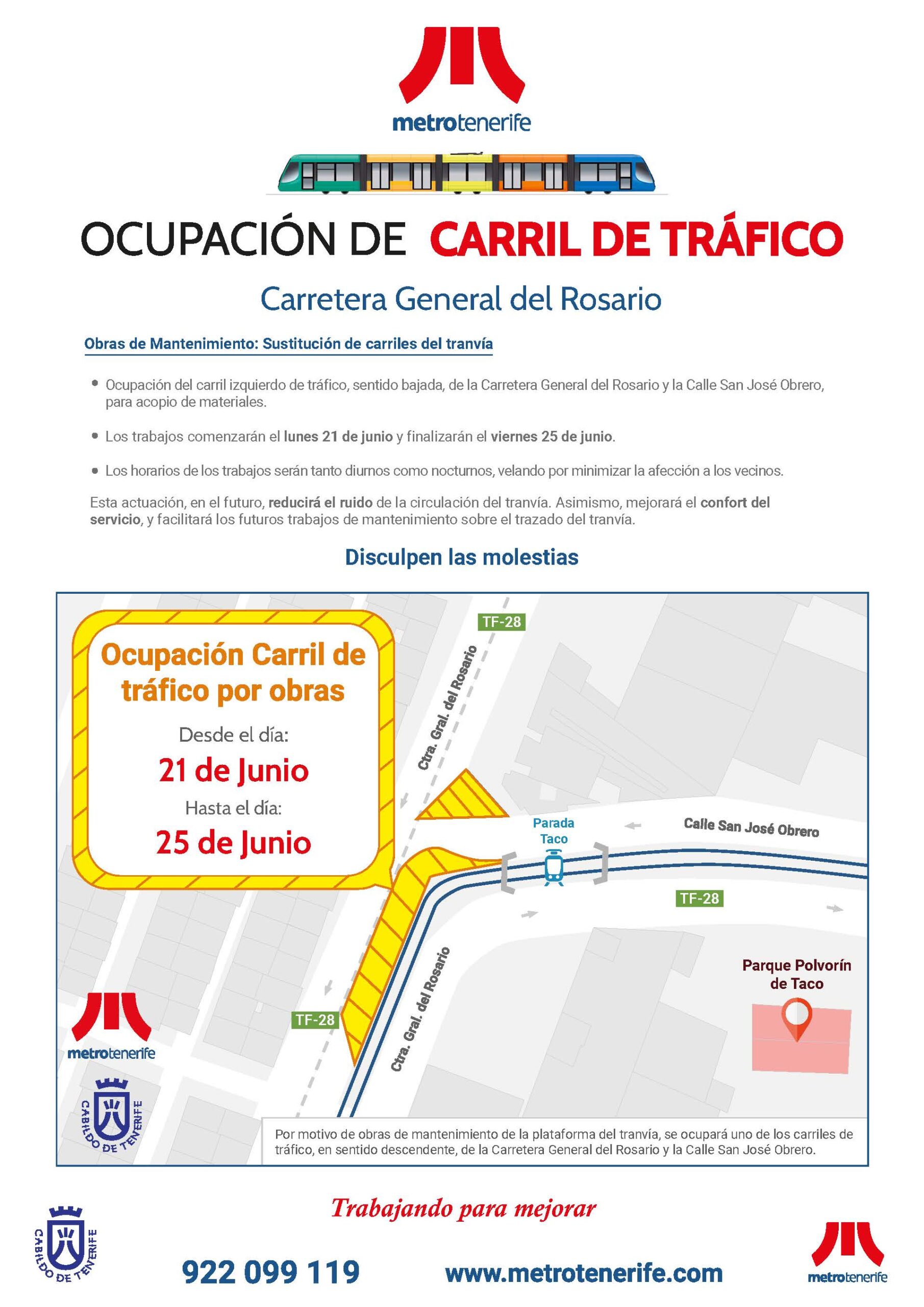 Cartel informativo de las obras de la Carretera General del Rosario