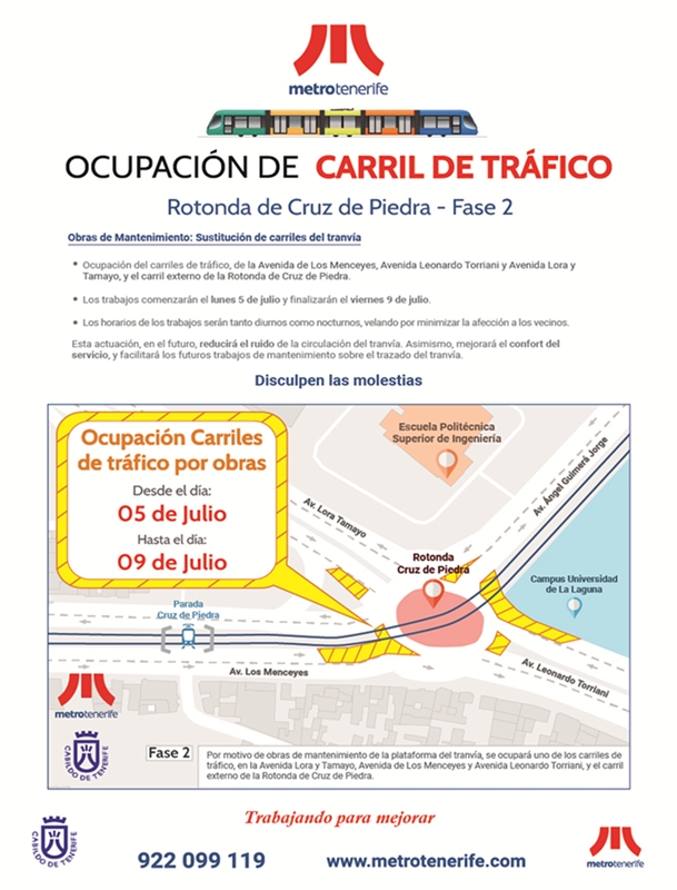 Cartel informativo de la fase 2 de obras en la rotonda Cruz de Piedra.