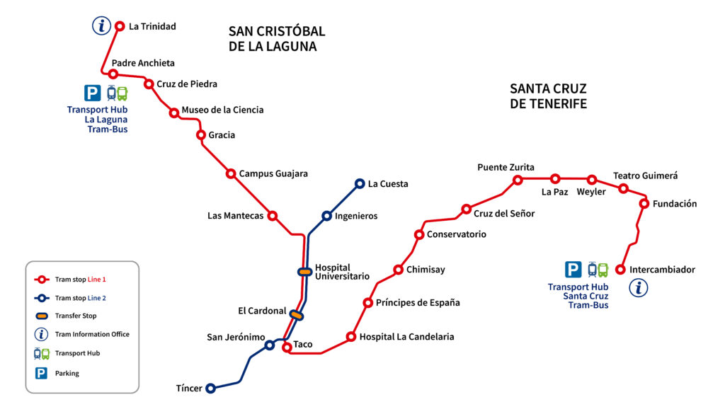 Mapa trazado Tranvía de Tenerife ingles