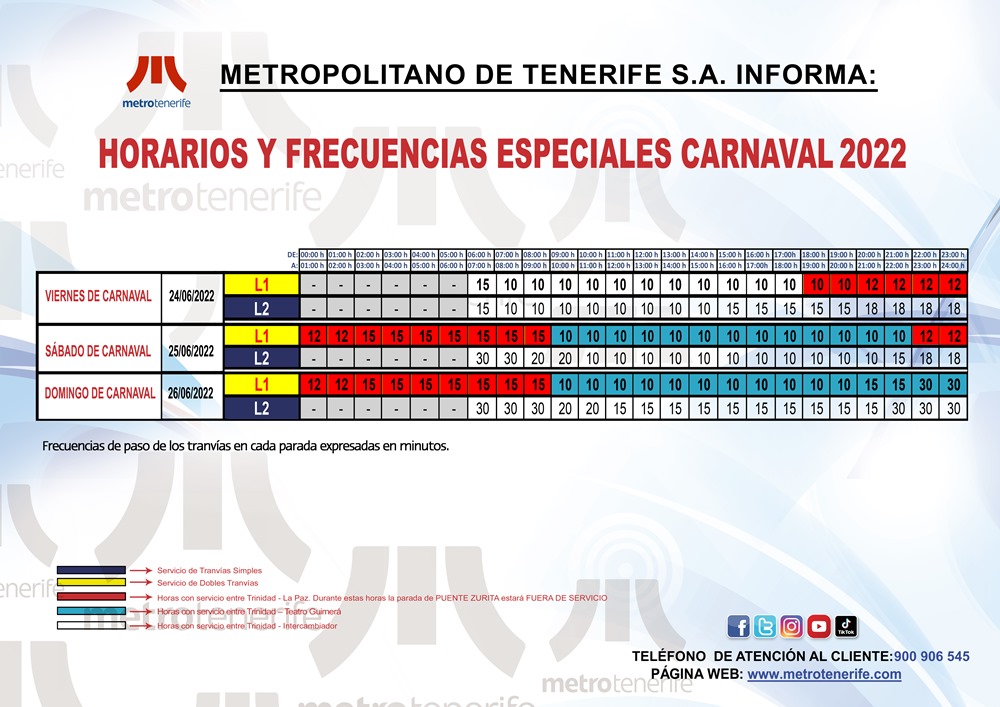 Cuadrante de horarios y frecuencias en Carnavales.