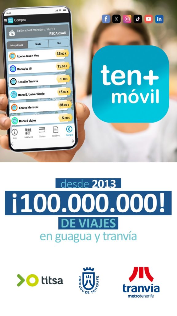Cartel informativo de los 100 millones de viajes de ten+móvil.