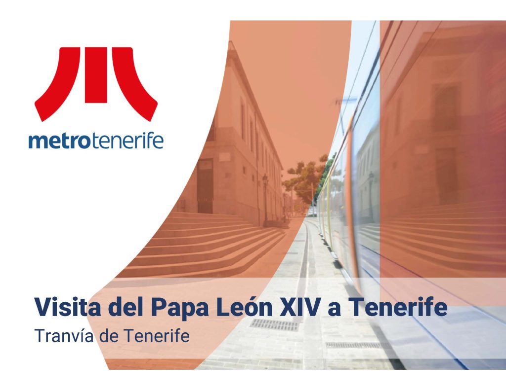 Portada de los servicios del tranvía durante la visita del papa.